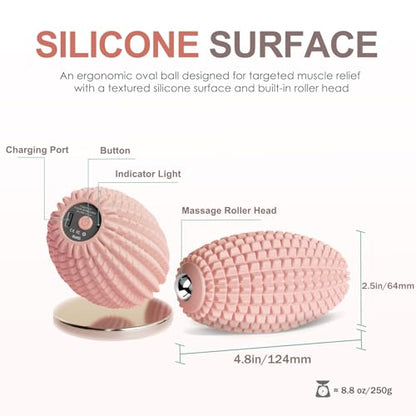 Silicone Vibrating Massage Ball with Rolling Head, 3-Speed Myofascial Massage Roller for Plantar Fasciitis Relief, Hip & Psoas Release, Trigger Point Therapy for Neck, Back, Foot (Pink) - color: Pink