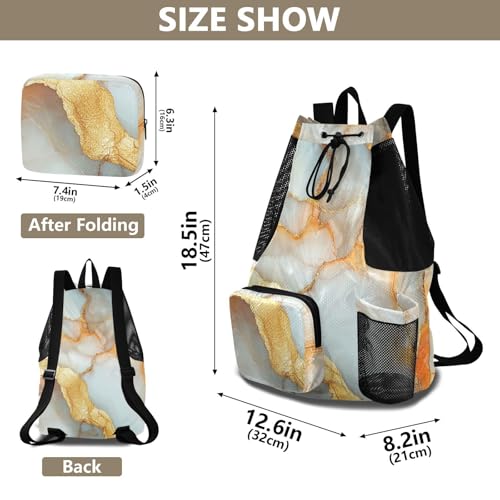 Drawstring Beach Bags Pool Bag With Pockets Pull String Back Pack Waterproof Marble White Orange - color: Color 24