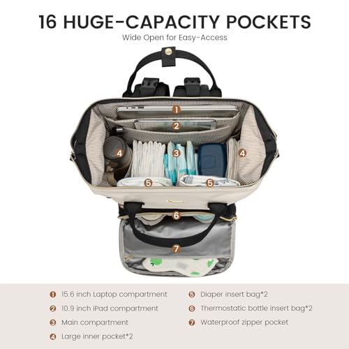 LOVEVOOK Diaper Bag Backpack, Baby Bag with Changing Station, Large Diaper Backpack for Mom Dads, Waterproof Mommy Bag for Boy and Girl, Travel Essential Baby Shower, Black-Beige - color: Black-beige