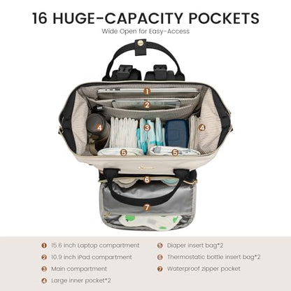 LOVEVOOK Diaper Bag Backpack, Baby Bag with Changing Station, Large Diaper Backpack for Mom Dads, Waterproof Mommy Bag for Boy and Girl, Travel Essential Baby Shower, Black-Beige - color: Black-beige