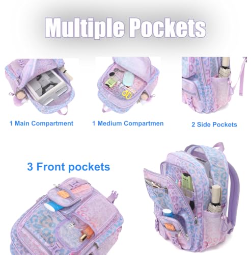 Mesh Backpack for Girls Boys, Heavy Duty Semi-Transparent Mesh Bookbag Womens Mens Mesh Backpacks for School, Sports, Beach, Swimming, Travel Purple Leopard - color: Purple Leopard