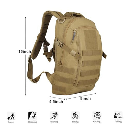 Small Tactical Backpack 12L Molle Bag Rucksack Army Daypack Military Daypack for Outdoor,Hiking (Tan) - color: Tan