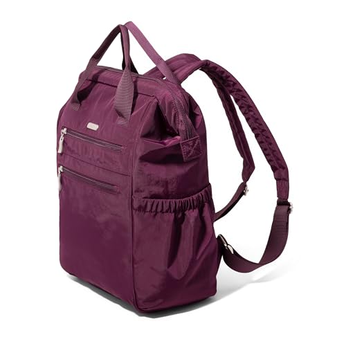 Baggallini City Scape Backpack - 15"x11" Lightweight Work Travel Bag w/Luggage Sleeve & RFID - color: Mulberry