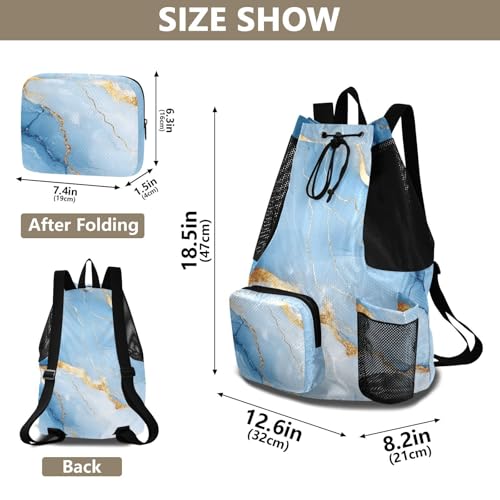 Women Mens Drawstring Backpack Pool Bag With Inside Pockets String Back Pack Waterproof Marble White Blue - color: Color 19