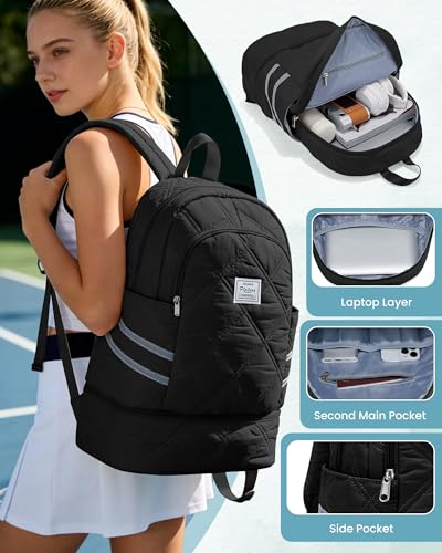 Gym Backpack for Women Men, Lightweight Gym Bag with Shoe Compartment, Water Resistant Sports Backpack with Wet Pocket, Large Capacity Cheer Backpacks for Girls, Black - color: F1-black