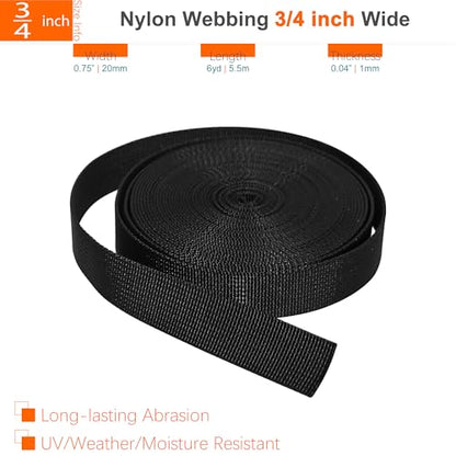 3/4" Straps and Buckles Set: 6 Yard Nylon Webbing 0.75 inch (20 mm) Wide, 6 Pack Side Release Buckle, 12 pcs Tri-Glide Sliders, Plastic Clips Quick Fasteners Replacement Dual Adjustable No Sewing - size: 3/4" x 6 yd Strap + 6 pack Buckles
