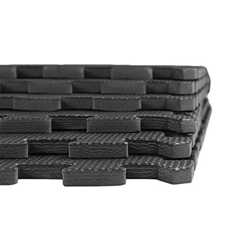 Xspec 3/8" Thick 100 sq. ft. (25 pcs) Gym EVA Foam Floor Mats (24" x 24") | T Pattern, Black - style: T Pattern-Black