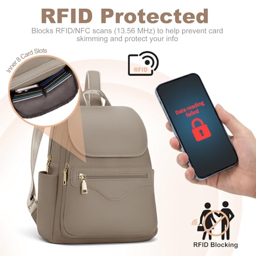 SYTRAH Mini Backpack Purse for Women, Causal Small Backpack with Built-in RFID Wallet & 11" Tablet Sleeve, Stylish Travel Daypack for Daily Khaki - color: Khaki