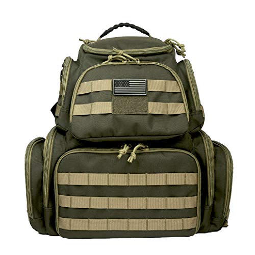 K-Cliffs Tactical Range Backpack – Lockable Bag for 5 Handguns Pouches – 900D Water‑Resistant with Rain Cover & USA Patch - color: Khaki With Eva Cradle