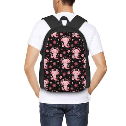 Eco Polyester Backpack Cherry Flower Blossom Cute Axolotl, Ergonomic Straps, Fits Tablet, for Work or Hiking - color: Design (407)