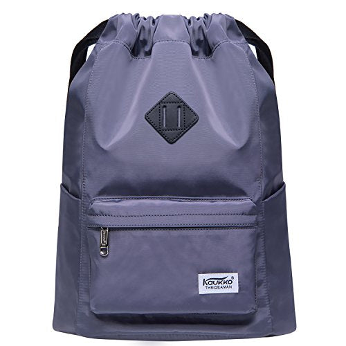 KAUKKO Drawstring Sports Backpack Gym Yoga Bag Shoulder Rucksack for Men and Women 2031-2-Gray,28.8L - color: Nylon230 Grey
