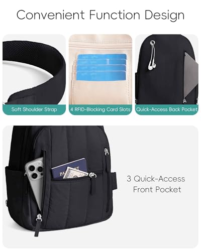 HomemeDiary Large Sling Bag for Women, Puffer Crossbody Bag Purses Sling Backpack, RFID Fanny Packs for Travel Daily Hiking - color: Black