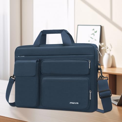 MOSISO Laptop Shoulder Bag 15.6 inch, 15-15.6 inch Computer Bag Compatible with MacBook Pro 16 inch, HP, Dell, Lenovo, Notebook with 2 Raised&1 Flapover&1 Horizontal Pocket&Handle&Belt, Haze Blue - color: Haze Blue, size: 16 inch