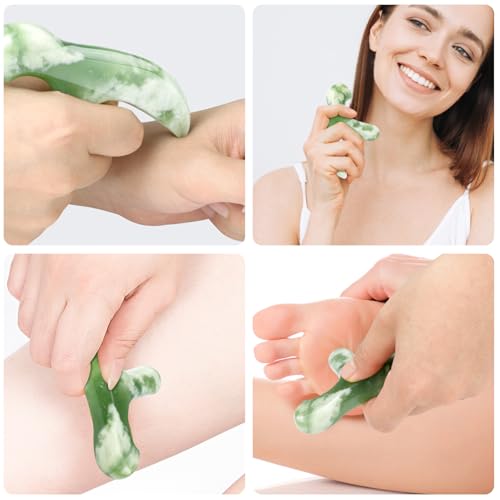 2Pcs Trigger Point Massage Tool, Deep Tissue Reflexology Acupressure, Jade Massage Tools, for Full Body Relaxing Myofascial Release Pain Relief, Natural Real Jade SPA - color: 2pcs Jade