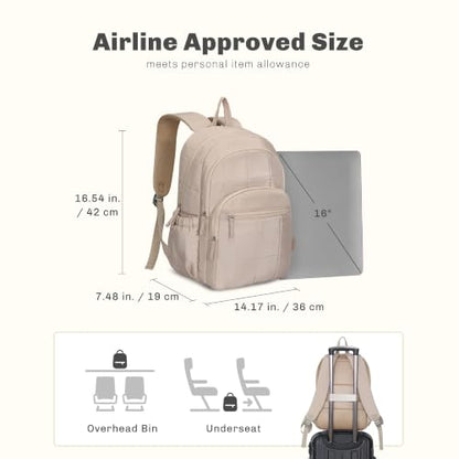 Hynes Eagle College Laptop Backpack 16 Inches Quilted Travel Backpack for Women Lightweight Puffer Casual Daypack 28L Camel - color: Camel