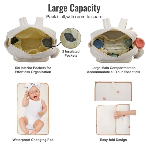 GOBABYMART Diaper Bag Backpack, Medium Maternity baby bag & Changing Pad, Insulated Pockets, Stroller Straps & Pacifier Case (Medium - Beige Flowers) - color: Medium - Beige Flowers