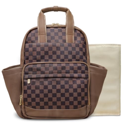 miss fong Small Diaper Bag - Baby Diaper Bag Backpack Checkered Diaper Bag with Changing Pad Baby Backpack for Travel Daycare Mommy Diaper Backpack Pañaleras Para Bebe for Mom & Dad -Coffee - color: Coffee