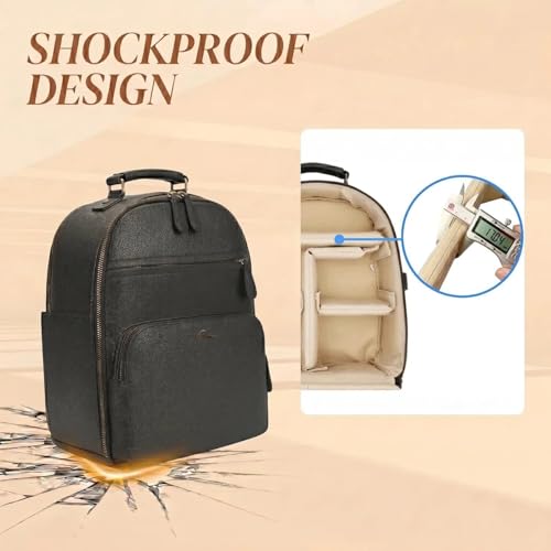 Small Camera Backpack Classic PU Leather for DSLR, Professional Camera Bag for Photographers with 11 Inch Pad/Tablet Compartment Small 10L Black - color: Black