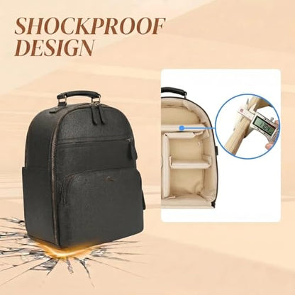 Small Camera Backpack Classic PU Leather for DSLR, Professional Camera Bag for Photographers with 11 Inch Pad/Tablet Compartment Small 10L Black - color: Black