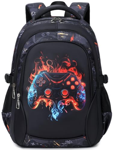 Boys Backpack for Elementary Kids Bookbag Middle School Bags Heavy Duty Soccer Laptop Durable Waterproof 18 In (4-Flame Game) - color: 4-flame Game