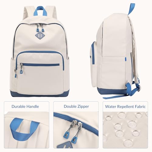 Lohol Classic Backpack for Girls Boys Teens, Lightweight Bookbag for School Travel College (Beige/Blue) - color: Beige/Blue