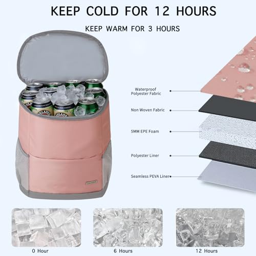 Insulated Cooler Backpack Outdoor - Leak Proof Backpack Cooler 30 Cans, Waterproof Lightweight Cooler Bag for 12h Hot/Cold Retention - Soft Cooler for Travel, Camping, Beach, Lunch - color: Light-Pink