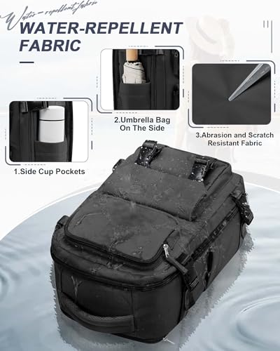 SEAFEW Black Travel Backpack for Women Men, Carry on Backpack Flight Approved Item Bag, Casual Daypacks Cabin Bagage, Hiking Backpack Lightweight Rucksack, Business Laptop Backpack Small