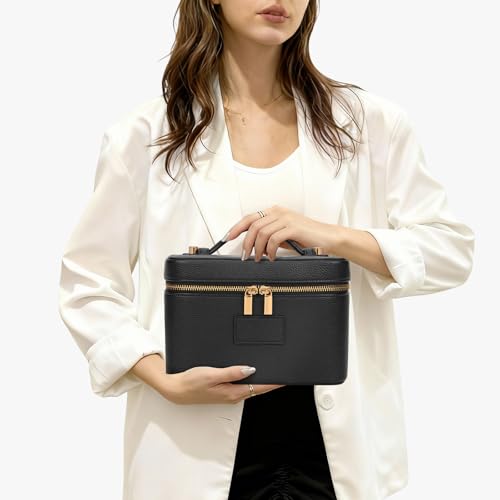 Makeup Bag Vanity Case with Removable Divider Travel Toiletry Bag Portable Cosmetic Bag Makeup Organizer Case (Black) - color: Black
