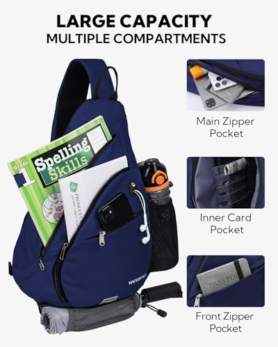 WATERFLY Sling Bag Sling Backpack Small Crossbody Shoulder Bag for Men Women Traveling Cycling Hiking Daypack - color: Blue