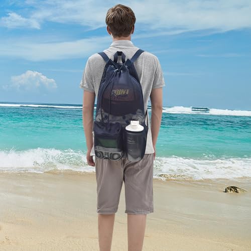 Mildbeer Large Drawstring Backpack for Men Women Athletic Gym Sports Workout Beach Swimming Commuting Travel - color: Navy, style: L: 21"x12.5"x5.5"