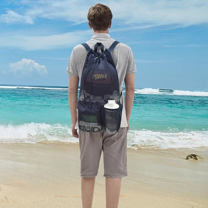 Mildbeer Large Drawstring Backpack for Men Women Athletic Gym Sports Workout Beach Swimming Commuting Travel - color: Navy, style: L: 21"x12.5"x5.5"