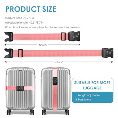 Travel Inspira Luggage Straps for Suitcases with TSA Lock, Protect Your Luggage Anti-Burst, High Visibility Color, Easy to Identify Luggage Adjustable Heavy Duty Belt for 20-28 Inch Suitcases - color: Pink