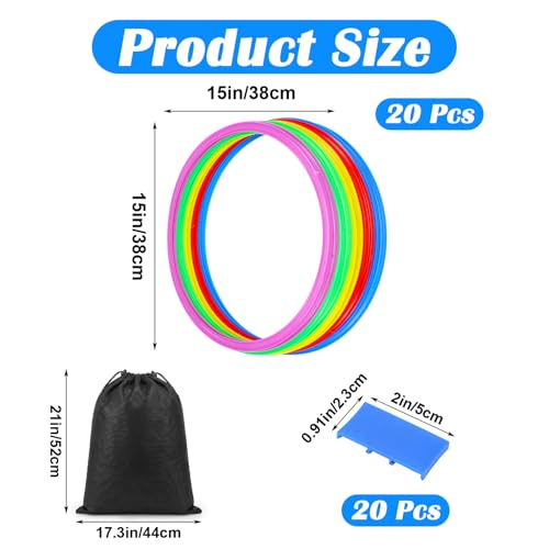 20PCS Agility Rings Speed and Agility Training Rings, 15 Inch Speed Training Hopscotch Ring Plastic Circle Jumping Hoops for Gymnastics Practice Party Games Activities