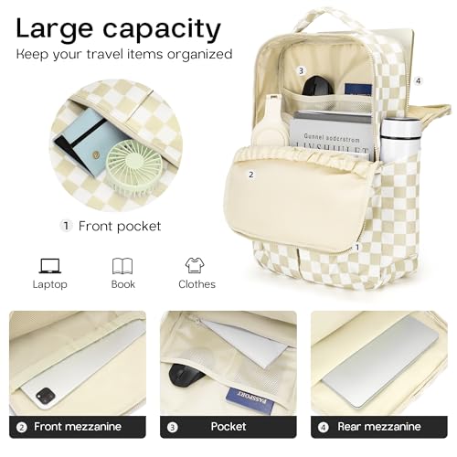 Checkered Backpack for Women Fashion Backpacks with Laptop and Multi Compartment for Travel and Work Beige Check - color: Beige Check