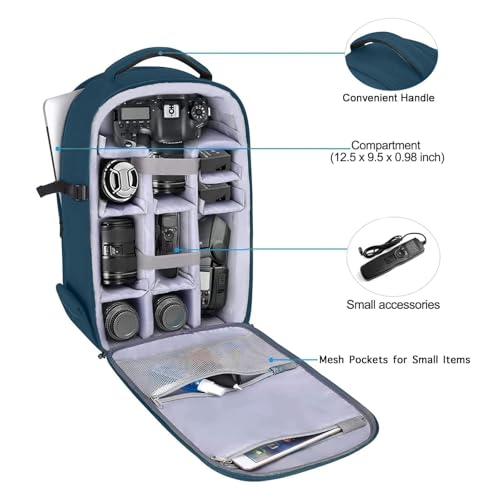 MOSISO Camera Backpack,DSLR/SLR/Mirrorless Photography Camera Bag Full Open Waterproof Hardshell Bag with Insert&Tripod Holder&Laptop Compartment Compatible with Canon/Nikon/Sony, Teal Blue - color: Teal Blue