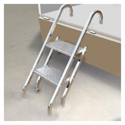 2-Level Heavy-Duty Aluminum Step Ladder, Portable Climbing Ladder with Non-Slip Treads for Truck Loading Unloading Home Repairs