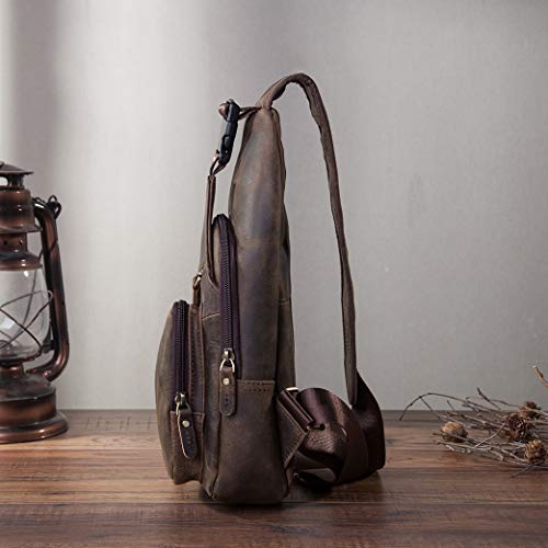 Le'aokuu Men Fashion Casual Tea Designer Travel Hiking Crossbody Chest Sling Bag Rig One Shoulder Strap Bag Men Leather 8015 | Fashion - color: Brown
