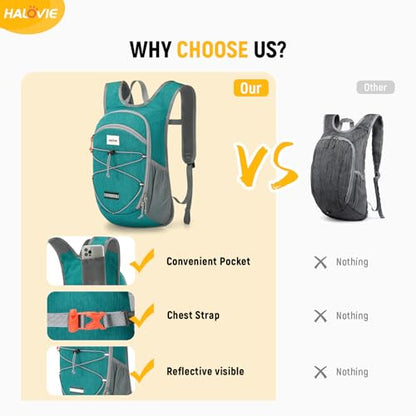 HALOVIE 15L Foldable Hiking Backpack Phone Pocket Lightweight Travel Daypack with Chest Strap Small Packable Pack for Walking Women Men (Cyan) - color: Cyan