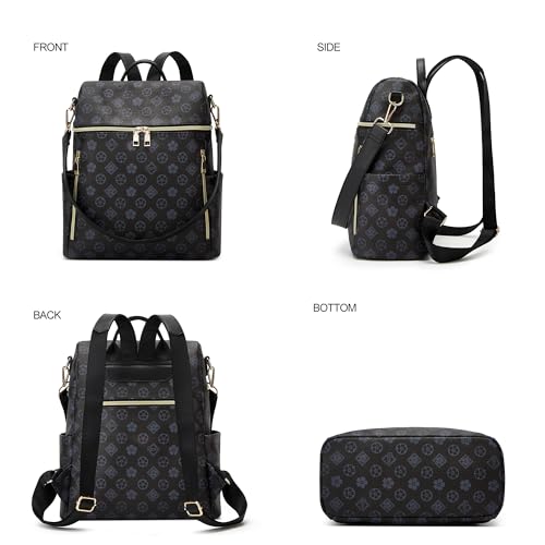Makes Backpack Purse for Women PU Leather Travel Satchel Handbag Convertible Design Bag with Purse - color: Black Triple Zip