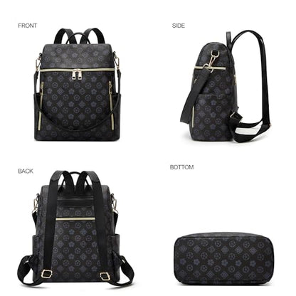 Makes Backpack Purse for Women PU Leather Travel Satchel Handbag Convertible Design Bag with Purse - color: Black Triple Zip