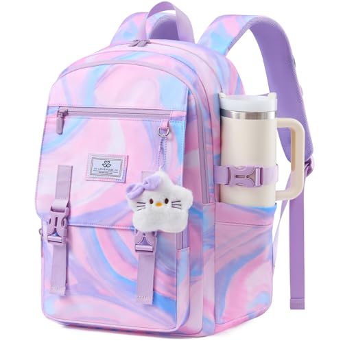 LOVEVOOK School Backpack for Teen Girls, Student Backpack Purse for 8-16 Teenage, 15.6 Inch Water-Resistant Back to School Backpacks, Cute Kid Bookbag With Charm, Large College Travel Daypack Gift - color: Pastel Cloud, size: 15.6 Inch