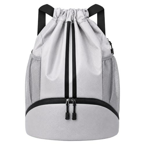 JELUTAR Drawstring Backpack Gym Bag with Shoes Pocket, Grey Black - color: Grey Black, size: Medium