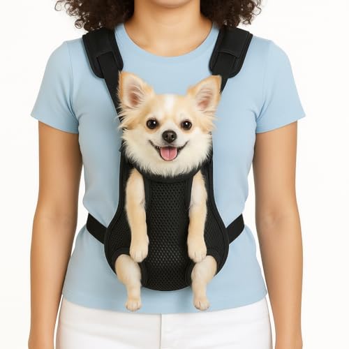 Inspack Dog Backpack Carrier/Cat Carrier, Adjustable Pet Front Carriers Travel Bag for Puppy Medium Dogs, Legs Out, Soft Ventilated Dog Chest Carry Backpacks for Hiking/Camping, 2.5-4 lbs, Black - color: Black, size: S