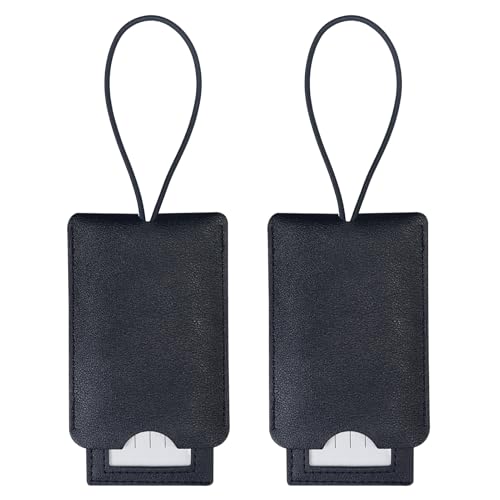 Gloppie Black Luggage Tags Bag Tags for Suitcase PU Leather Travel Tag with Privacy Cover 2 Pack - color: Black