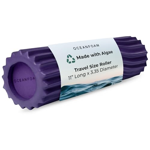 Oceanfoam Ripple Travel Foam Roller (11" x 3.35") Firm Mini Foam Roller for Physical Therapy, Deep Tissue Massage, Back Pain - High Density, Ergonomic Wave Textured - Yoga, Pilates, Exercise (Seafoam) - color: Purple