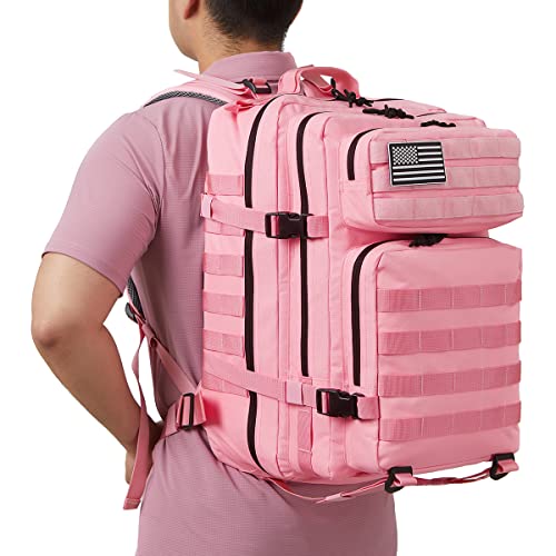QT&QY 45L Military Tactical Backpacks Molle Army Assault Pack 3 Day Bug Out Bag Hiking Treeking Rucksack… - color: 3.3 Pink