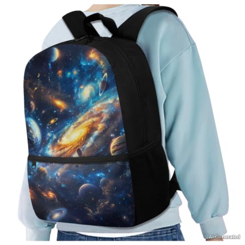 Galaxy Backpack for Boys Kids Backpacks with Lunch Box Pencil Case and Water Bottle Sleeve 4PCS Set Preschool Backpack for Boys 17 Inch Large Capacity School Bag with Front Pocket - color: Galaxy