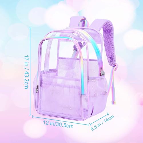 gxtvo Clear Backpack, Heavy Duty Transparent Bookbag, See Through Backpacks for Women Men | Heavy Duty - color: Chic Purple Clear Backpack