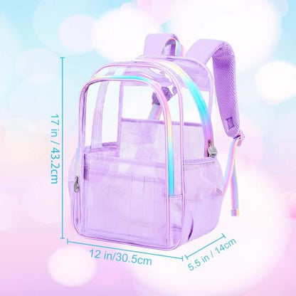 gxtvo Clear Backpack, Heavy Duty Transparent Bookbag, See Through Backpacks for Women Men | Heavy Duty - color: Chic Purple Clear Backpack