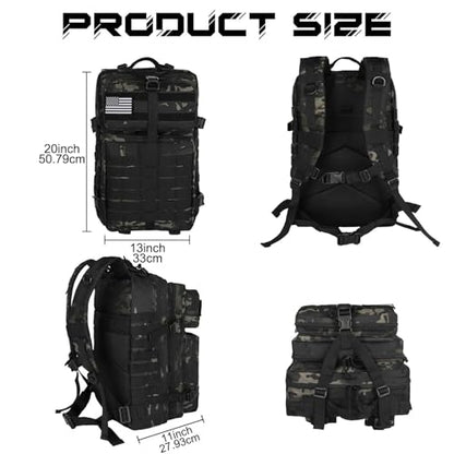 WOLT Military Tactical Backpack for Men 45L Molle Backpack 3 Day Assault Pack Bug Out Bag, Heavy Duty Rucksack for Hiking Gym (Camouflage Black - color: Camouflageblack